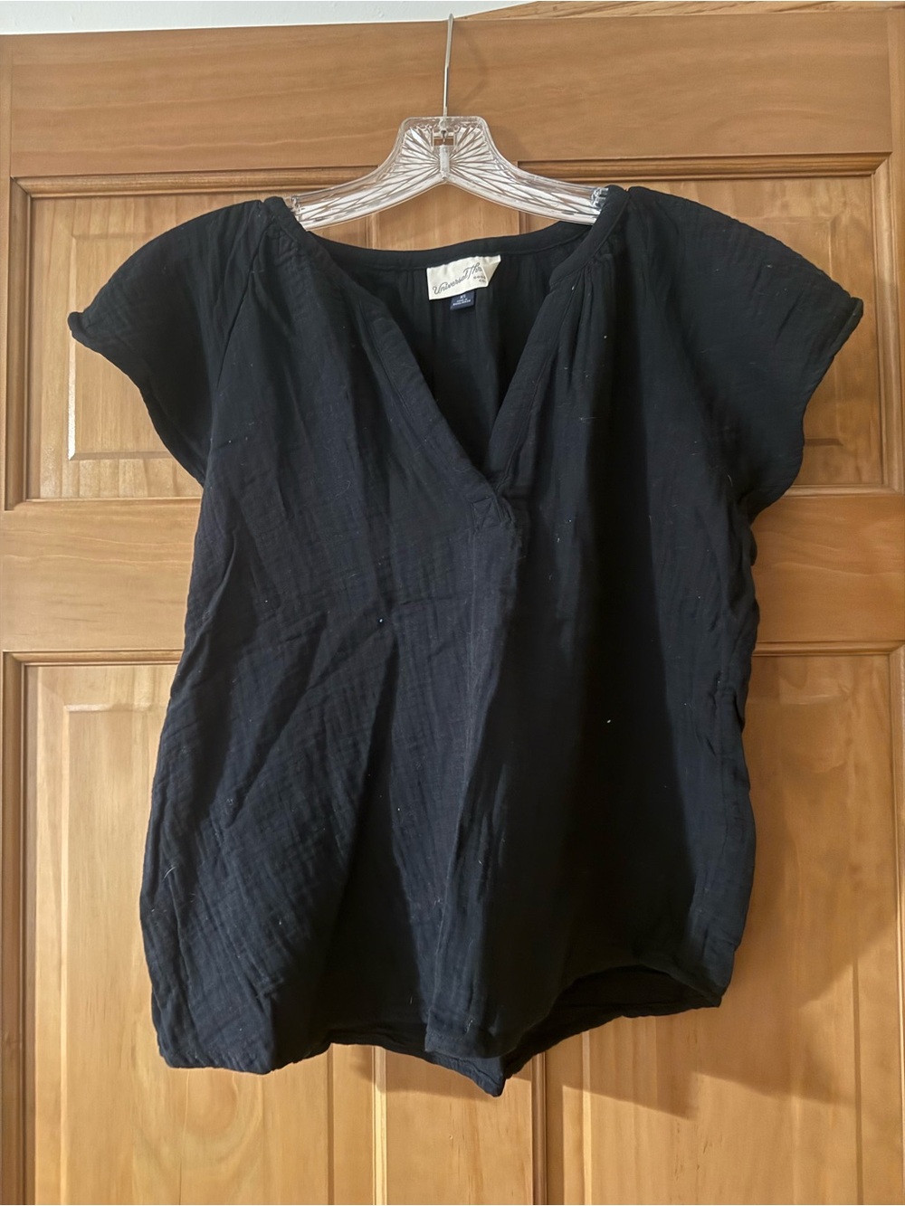 Black Womens V-Neck Short Sleeve Top - Unbranded